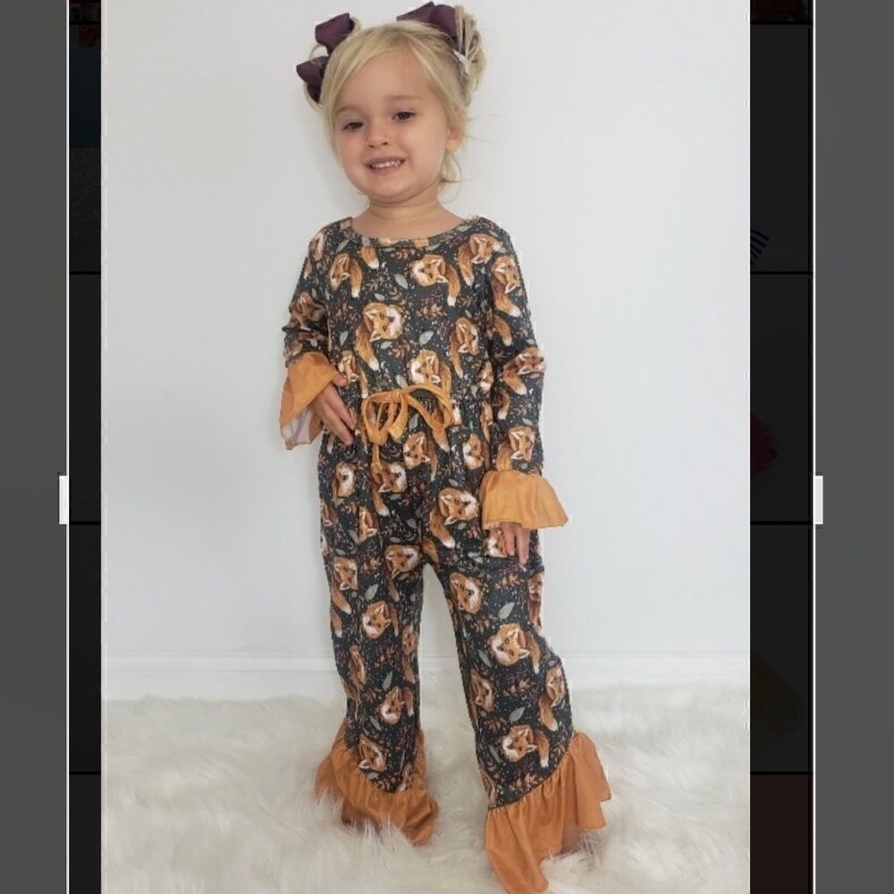 10. Boutique Green and Gold Fox Romper NWT
